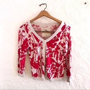Hollister pink cream button cardigan floral
